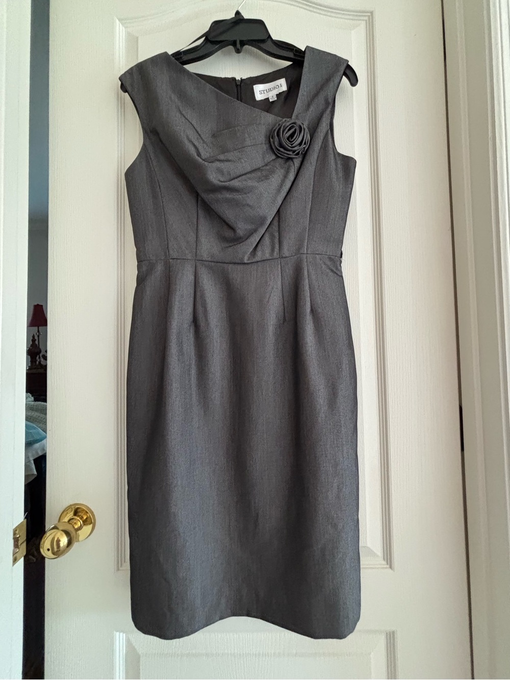 Studio I sz 6 Charcoal Gray Midi Dress Rosette Neckline VTG y2k 90s sleeveless